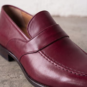Men's Burgundy Apron-Toe Leather Penny Loafers — Seagrave