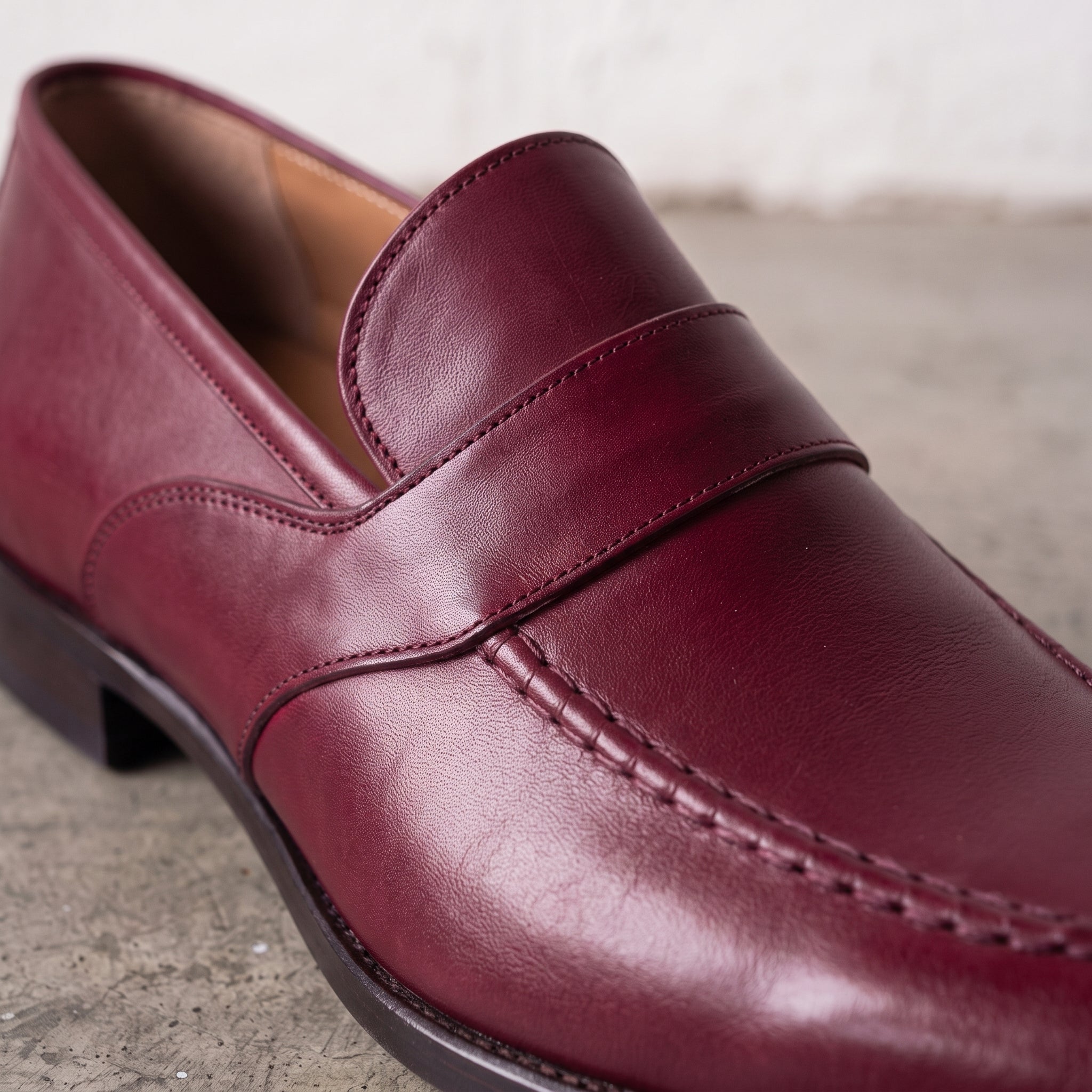 Men's Burgundy Apron-Toe Leather Penny Loafers — Seagrave
