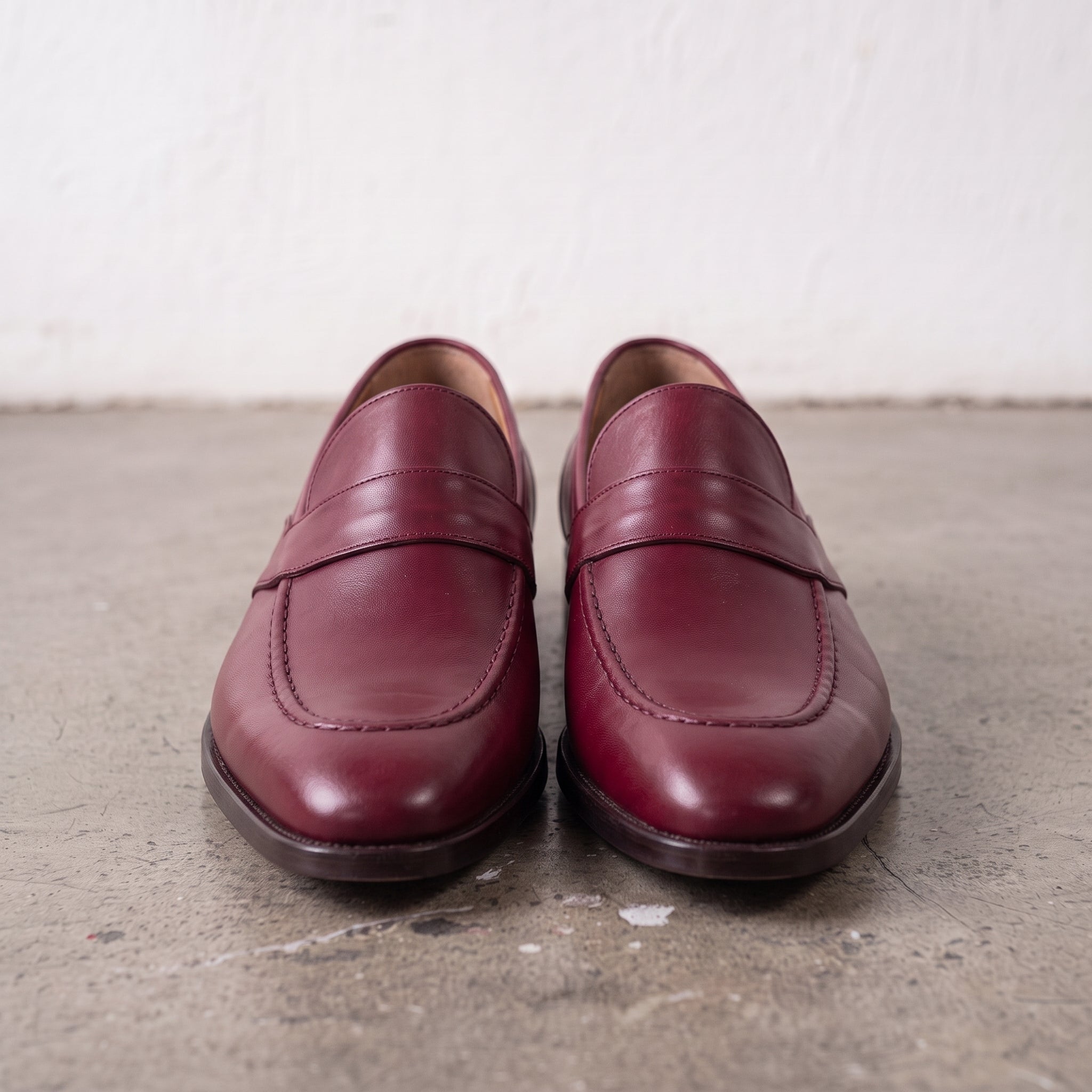 Men's Burgundy Apron-Toe Leather Penny Loafers — Seagrave