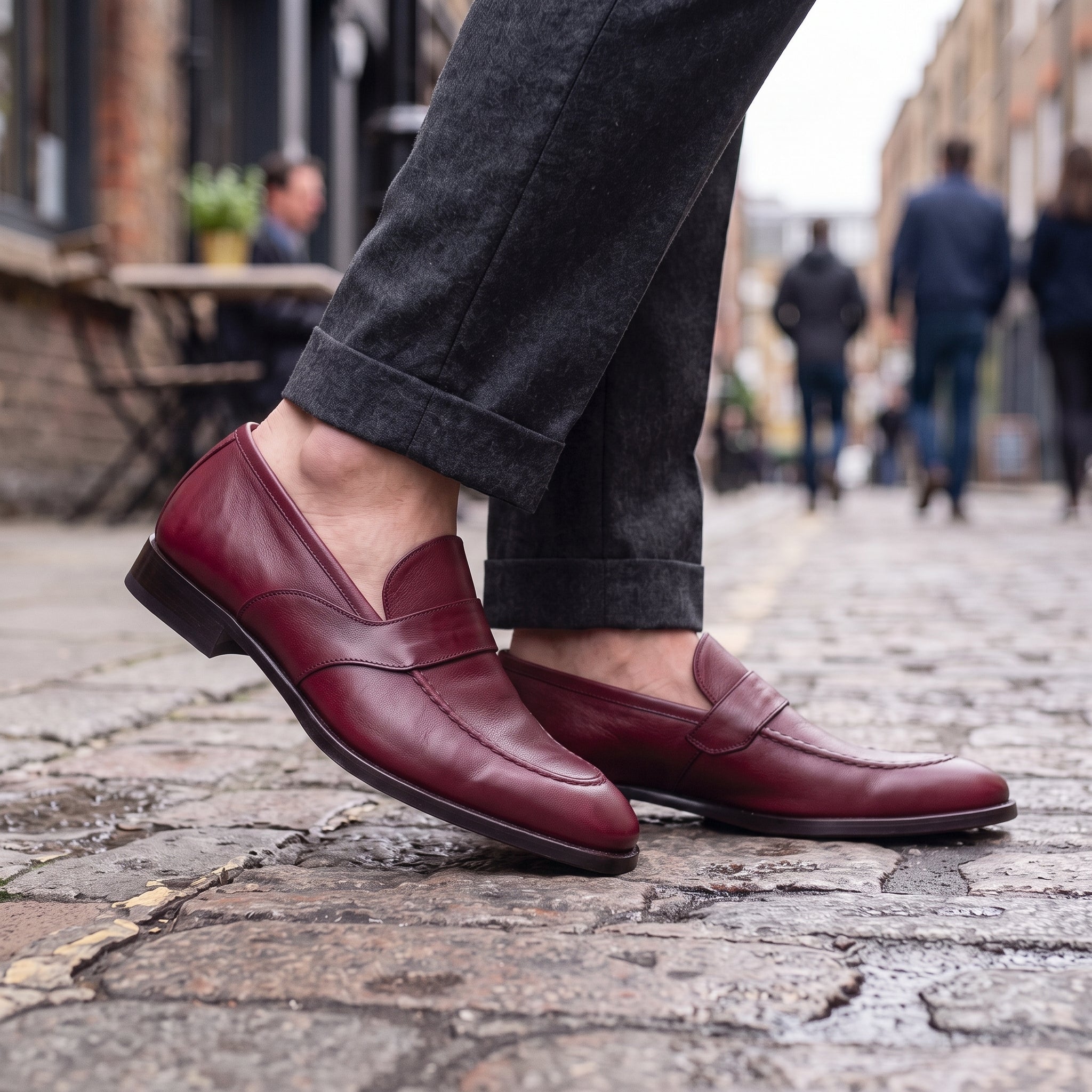 Men's Burgundy Apron-Toe Leather Penny Loafers — Seagrave