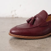 Men's Burgundy Apron-Toe Leather Tassel Loafers — Atley