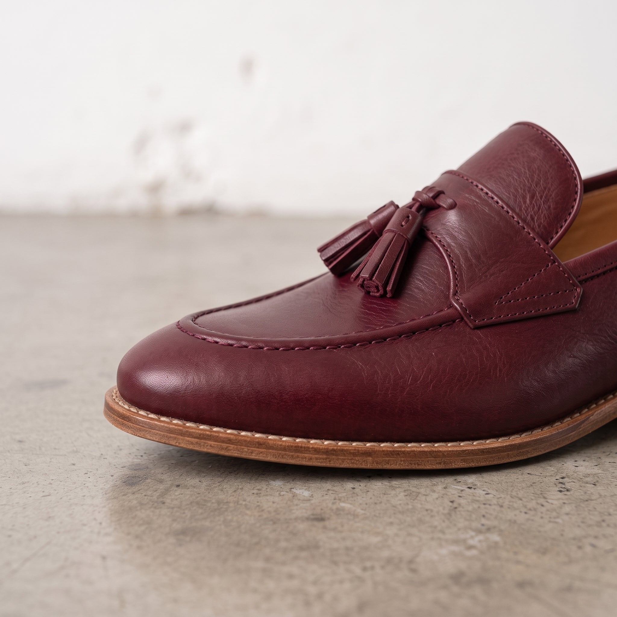 Men's Burgundy Apron-Toe Leather Tassel Loafers — Atley