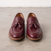 Men's Burgundy Apron-Toe Leather Tassel Loafers — Atley
