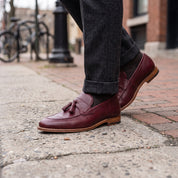 Men's Burgundy Apron-Toe Leather Tassel Loafers — Atley