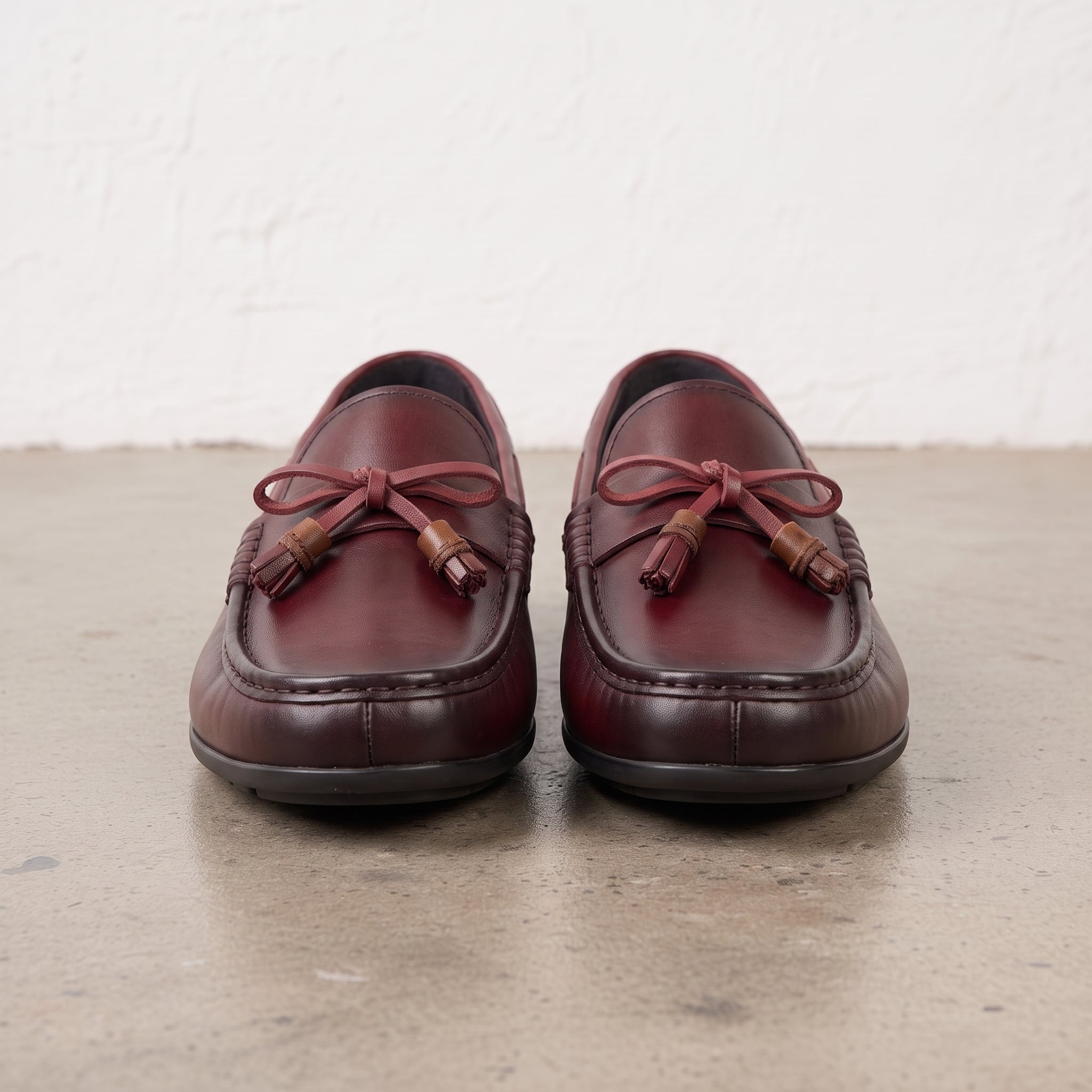 Men's Burgundy Apron-Toe Leather Tassel Loafers — Birtley