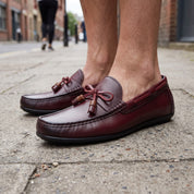 Men's Burgundy Apron-Toe Leather Tassel Loafers — Birtley