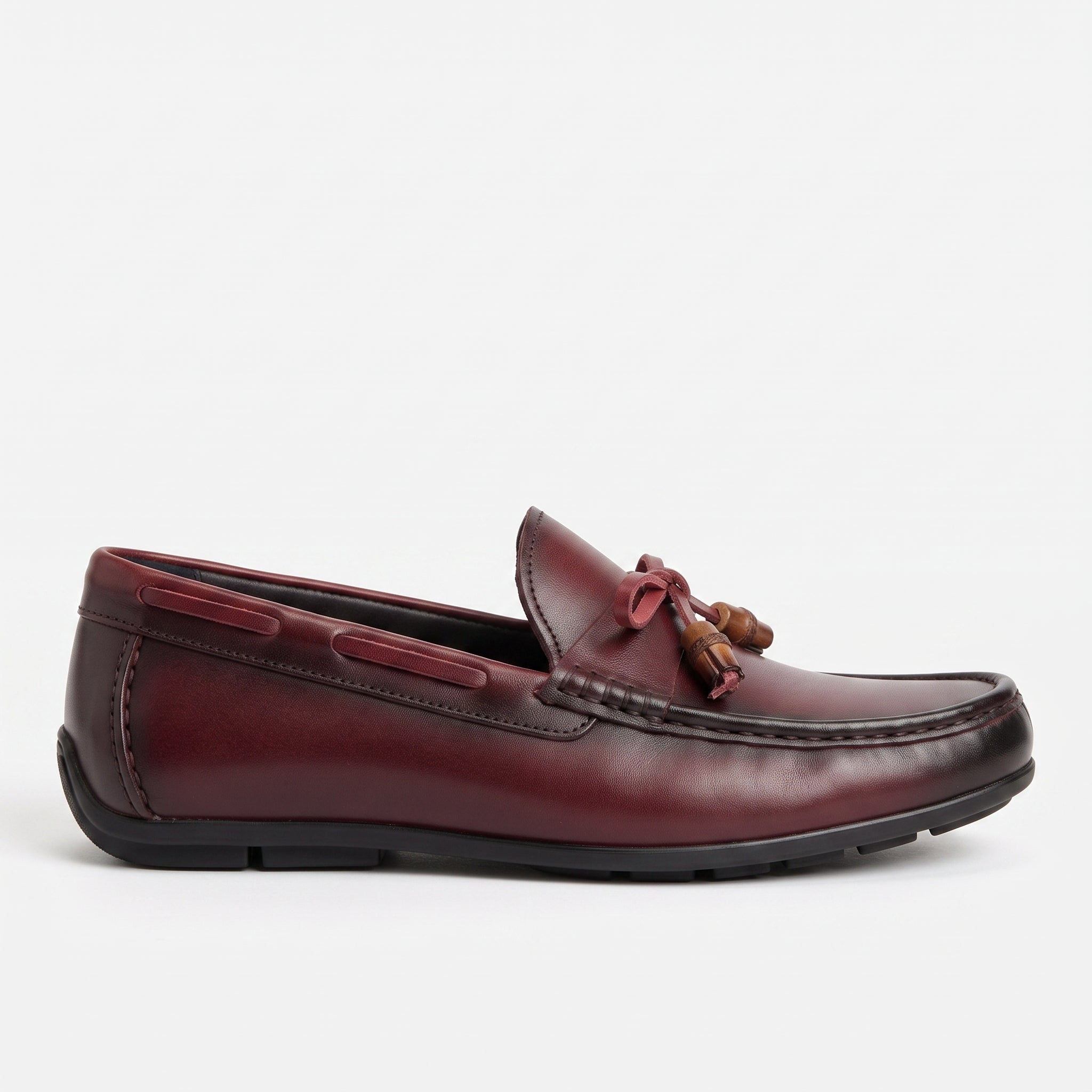 Men's Burgundy Apron-Toe Leather Tassel Loafers — Birtley