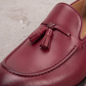 Men's Burgundy Apron-Toe Leather Tassel Loafers — Farncombe