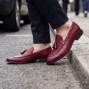 Men's Burgundy Apron-Toe Leather Tassel Loafers — Farncombe