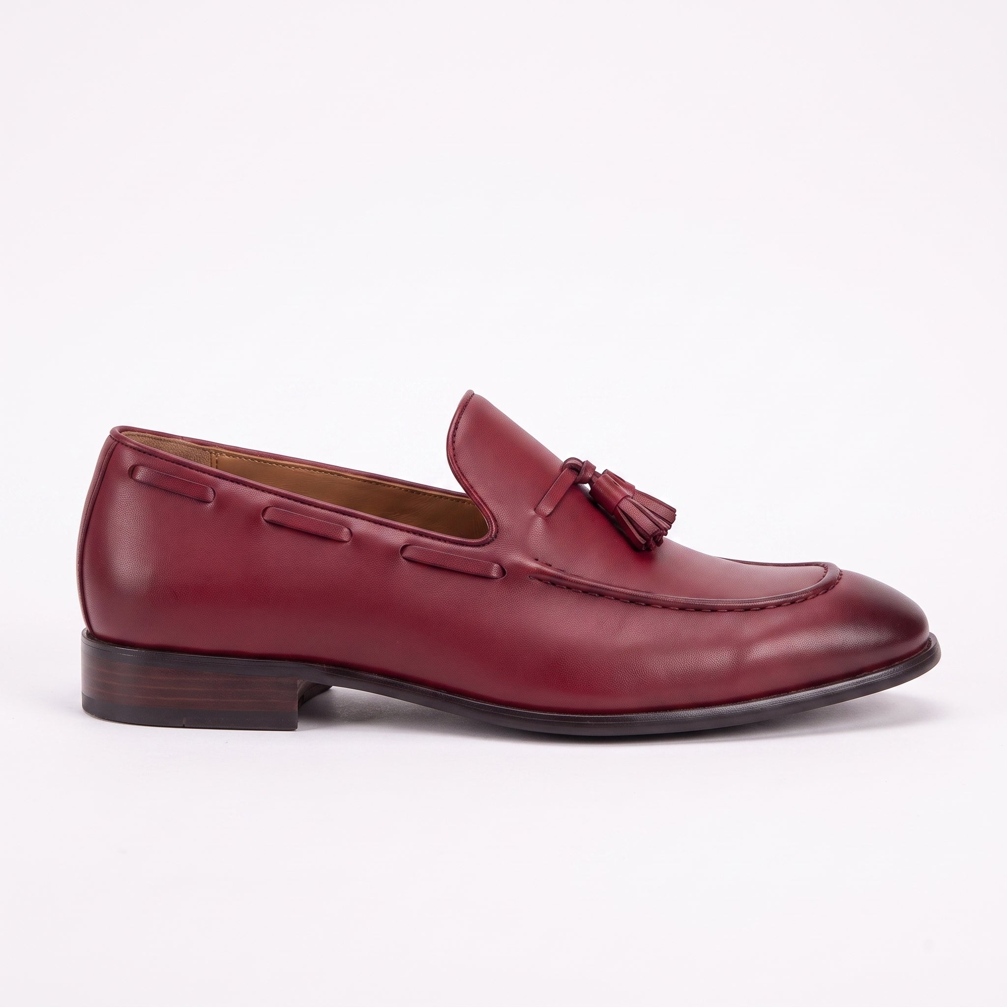 Men's Burgundy Apron-Toe Leather Tassel Loafers — Farncombe