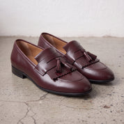 Men's Burgundy Apron-Toe Leather Tassel Loafers — Petersfield
