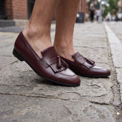 Men's Burgundy Apron-Toe Leather Tassel Loafers — Petersfield