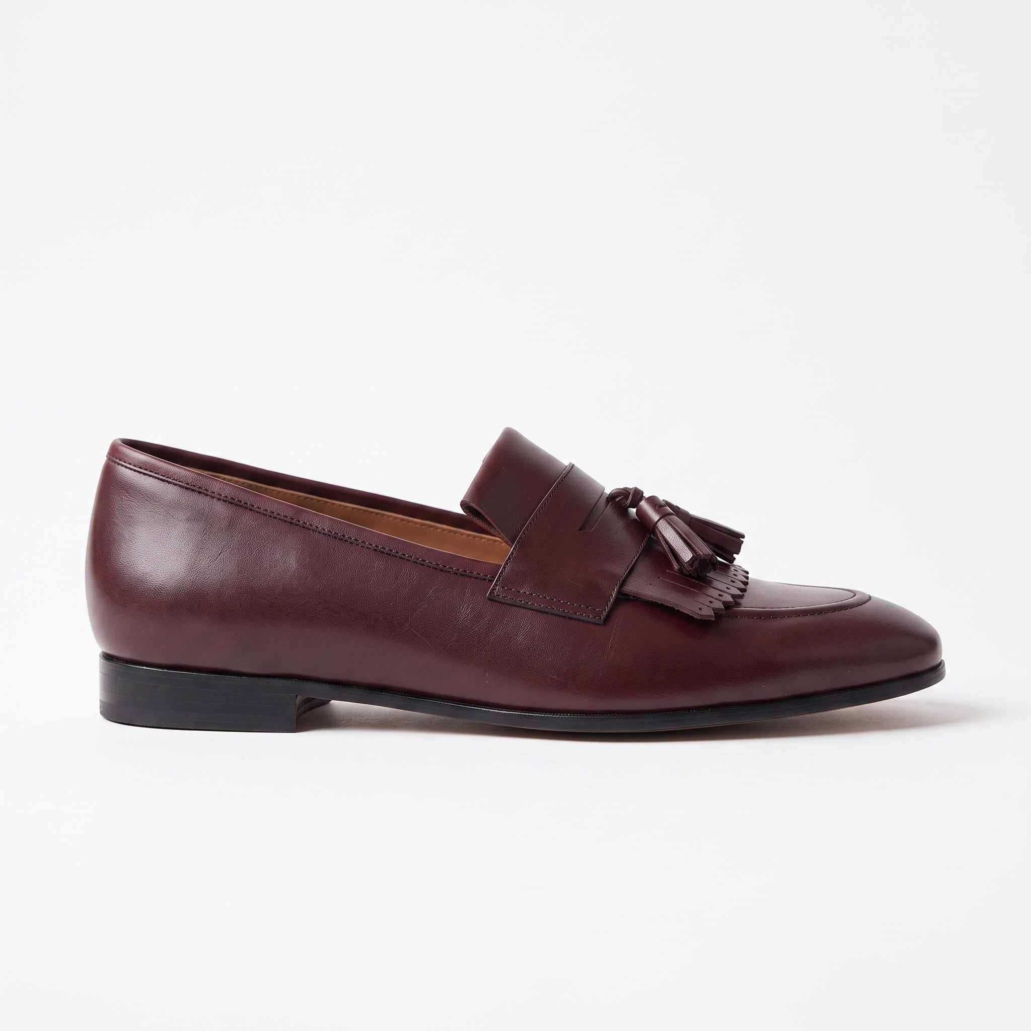 Men's Burgundy Apron-Toe Leather Tassel Loafers — Petersfield