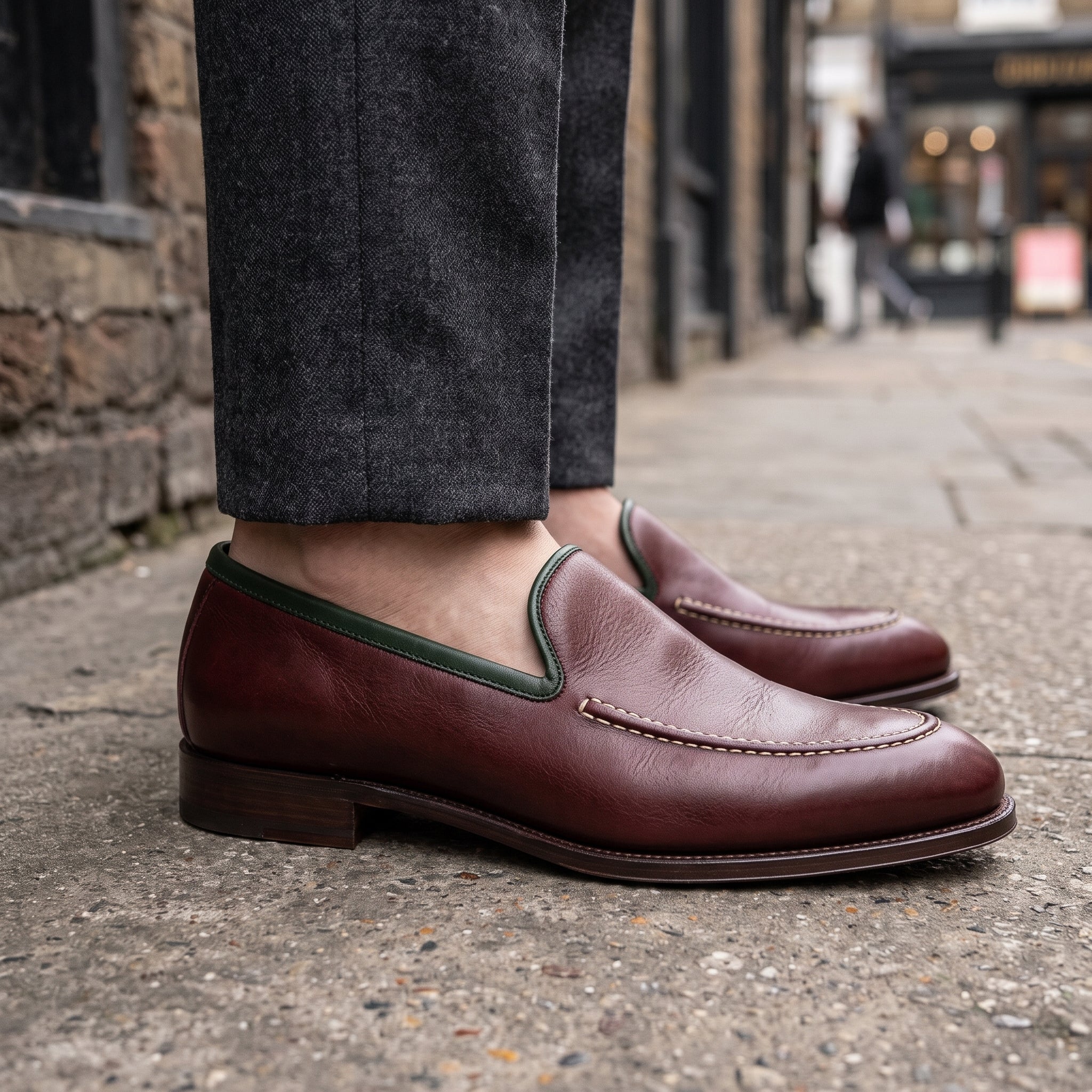 Men's Burgundy Apron-Toe Leather Loafers — Acrum