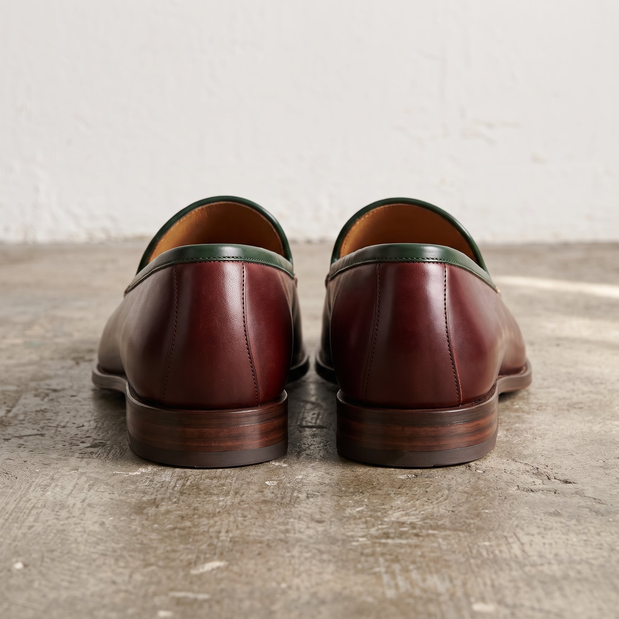 Men's Burgundy and Green Apron-Toe Leather Loafers — Addon