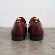 Men's Burgundy Apron-Toe Pebbled Leather Tassel Loafers — Langley