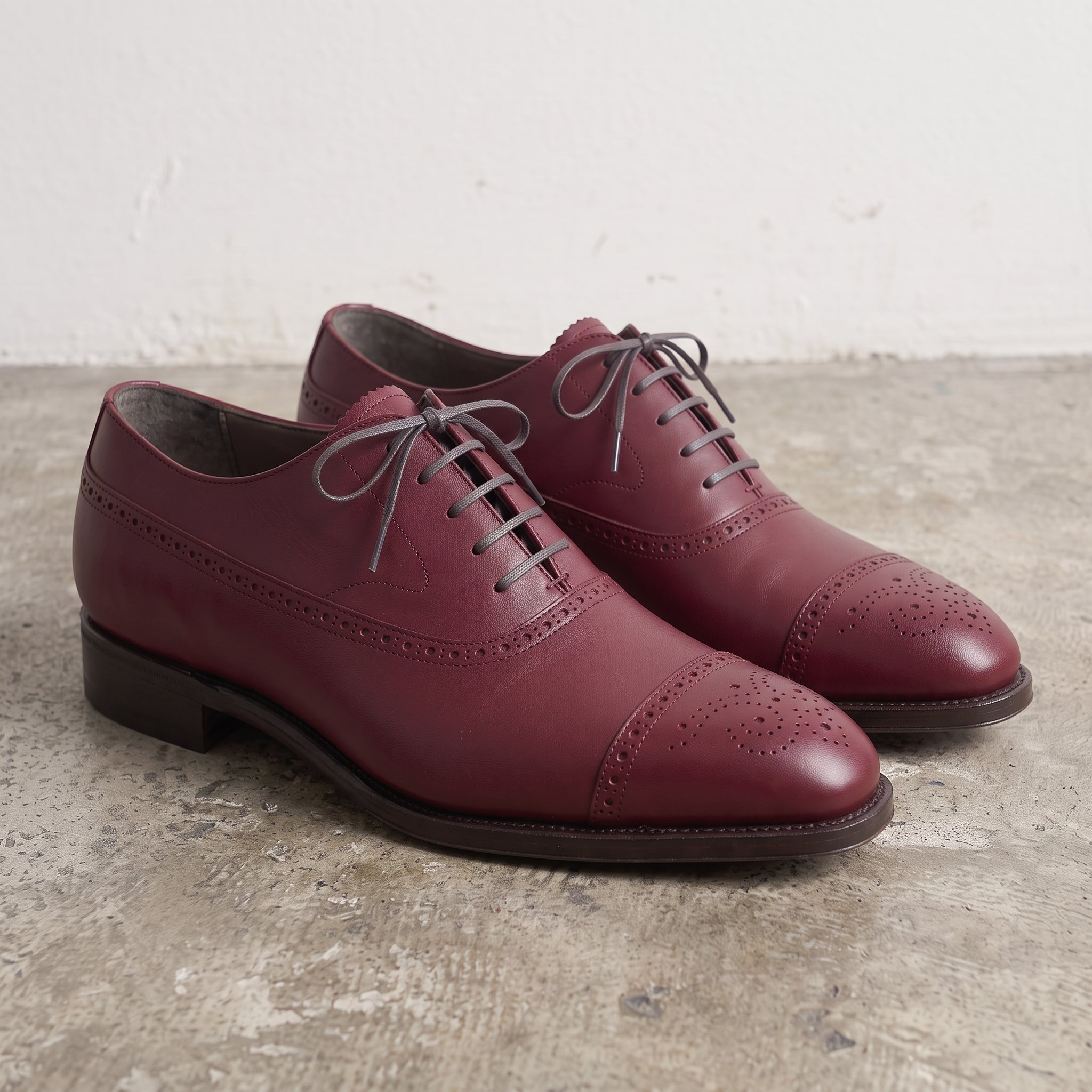 Men's Burgundy Cap-Toe Brogue Leather Oxfords — Glaven