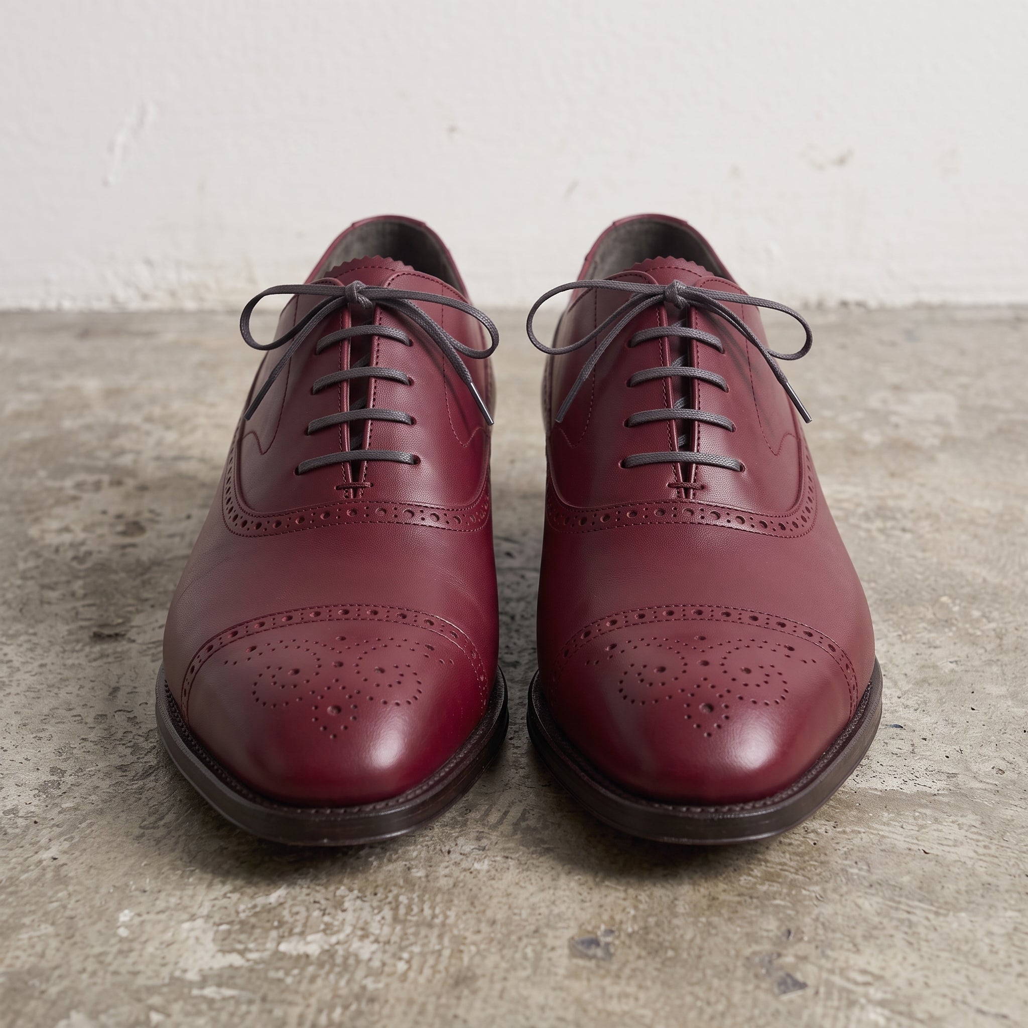 Men's Burgundy Cap-Toe Brogue Leather Oxfords — Glaven