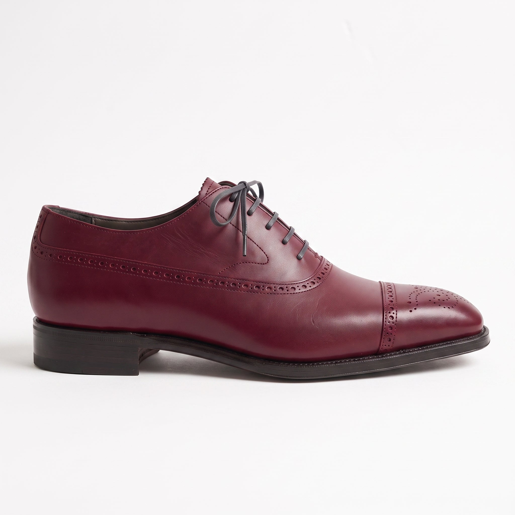Men's Burgundy Cap-Toe Brogue Leather Oxfords — Glaven