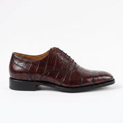 Men's Burgundy Cap-Toe Crocodile-Embossed Leather Oxfords — Bingley