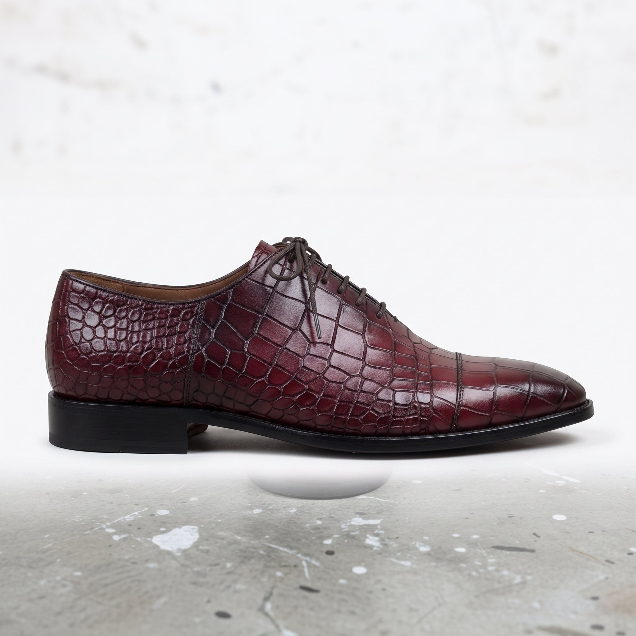 Men's Burgundy Cap-Toe Crocodile-Embossed Leather Oxfords — Nettleton — Nettleton — Nettleton