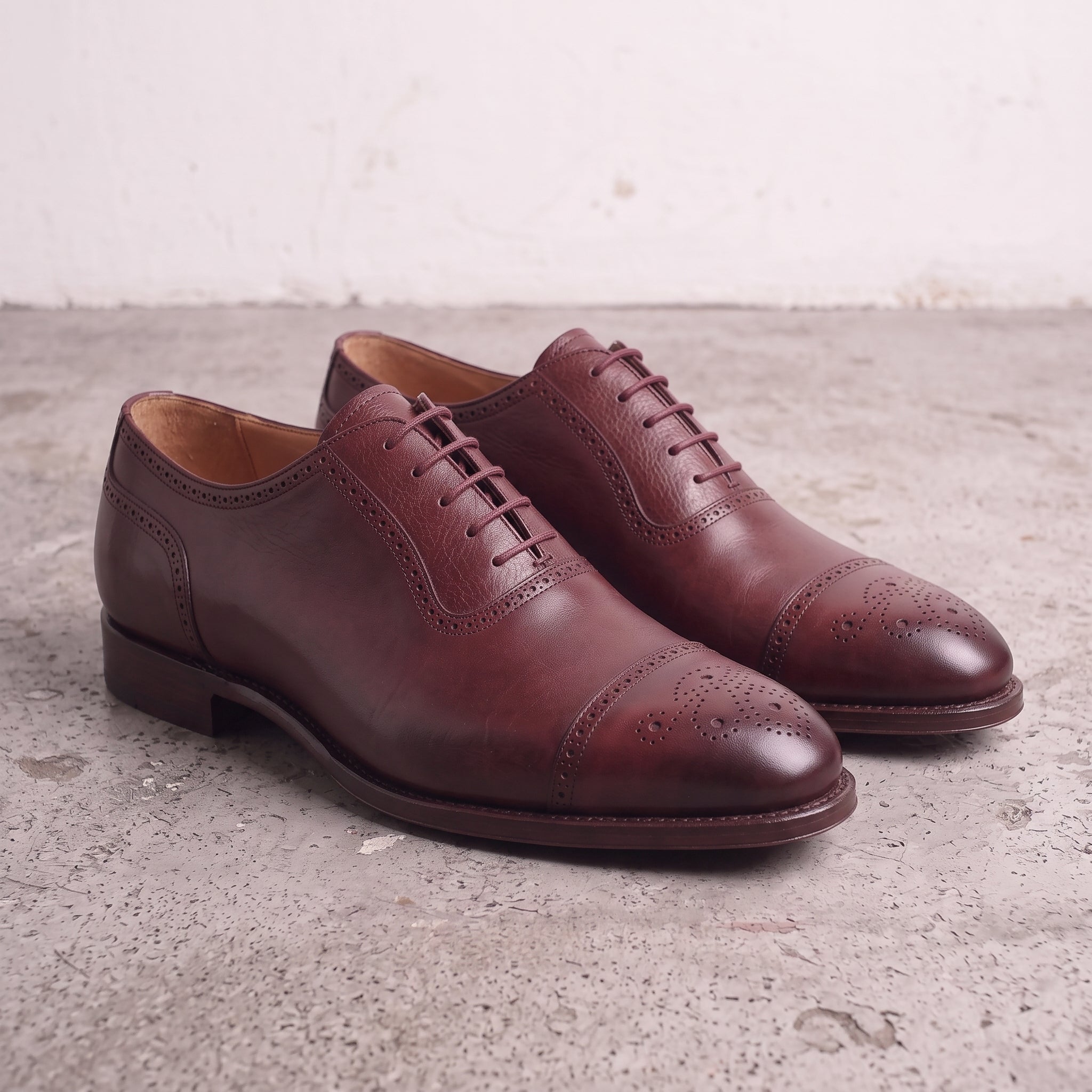 Men's Burgundy Cap-Toe Leather Brogue Oxfords — Faversham