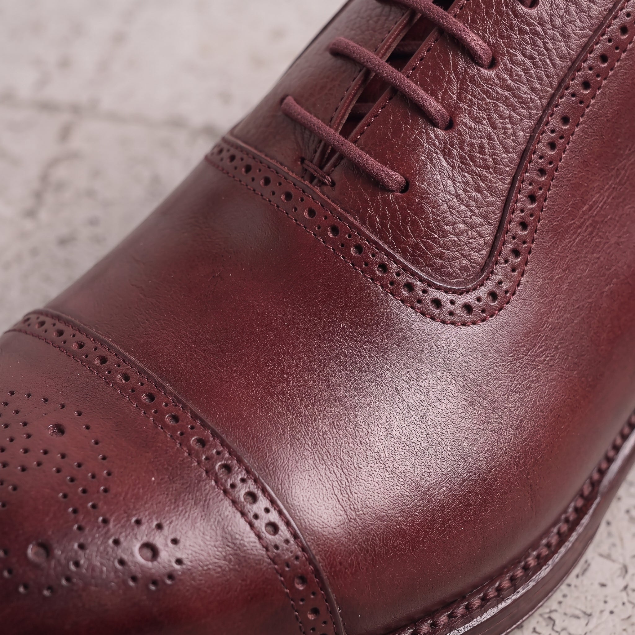 Men's Burgundy Cap-Toe Leather Brogue Oxfords — Faversham