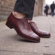 Men's Burgundy Cap-Toe Leather Brogue Oxfords — Faversham