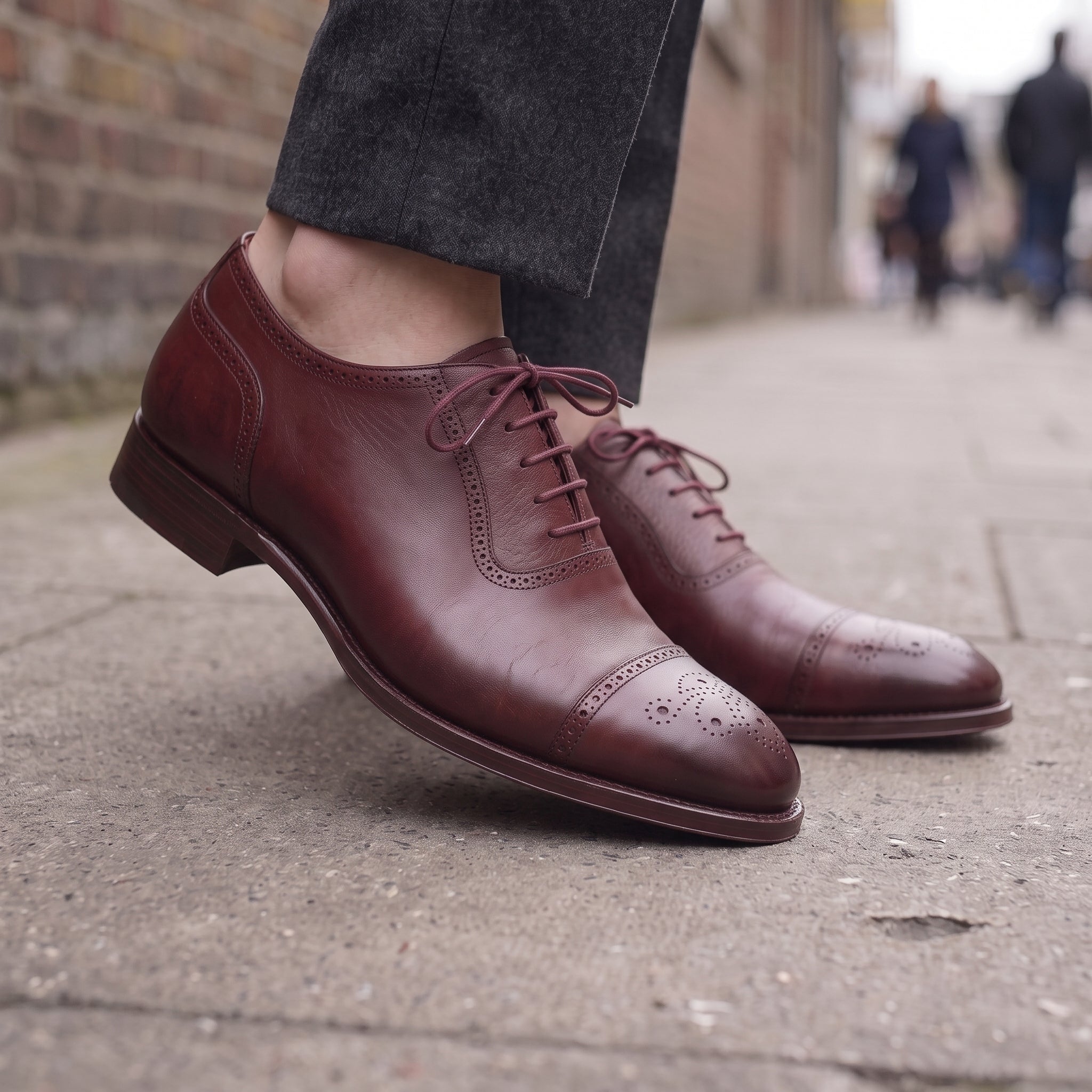 Men's Burgundy Cap-Toe Leather Brogue Oxfords — Faversham
