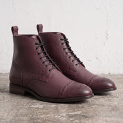 Men's Burgundy Cap-Toe Leather Derby Boots — Eltham
