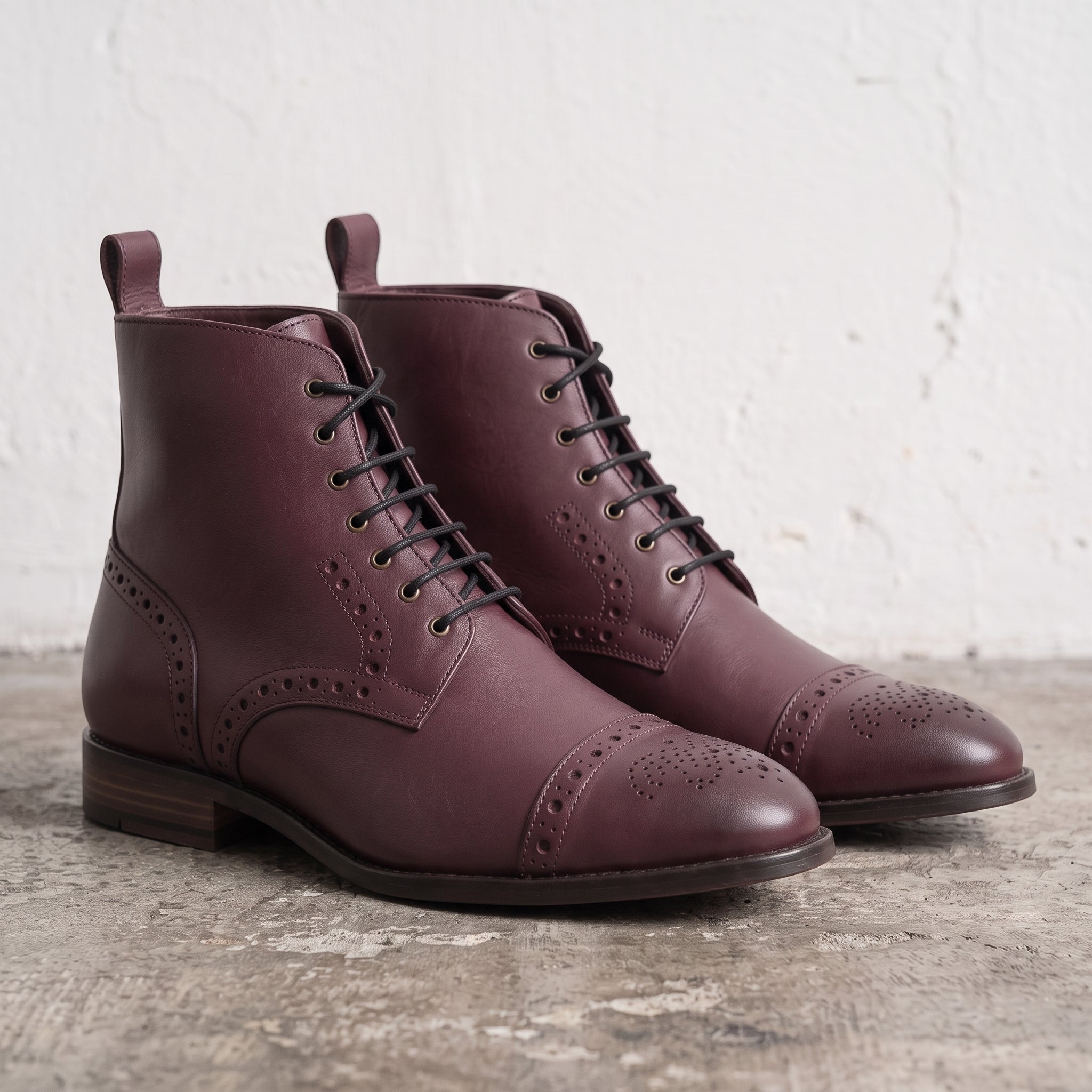 Men's Burgundy Cap-Toe Leather Derby Boots — Eltham