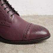 Men's Burgundy Cap-Toe Leather Derby Boots — Eltham