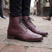Men's Burgundy Cap-Toe Leather Derby Boots — Eltham