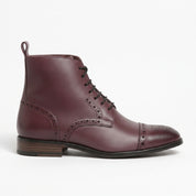 Men's Burgundy Cap-Toe Leather Derby Boots — Eltham