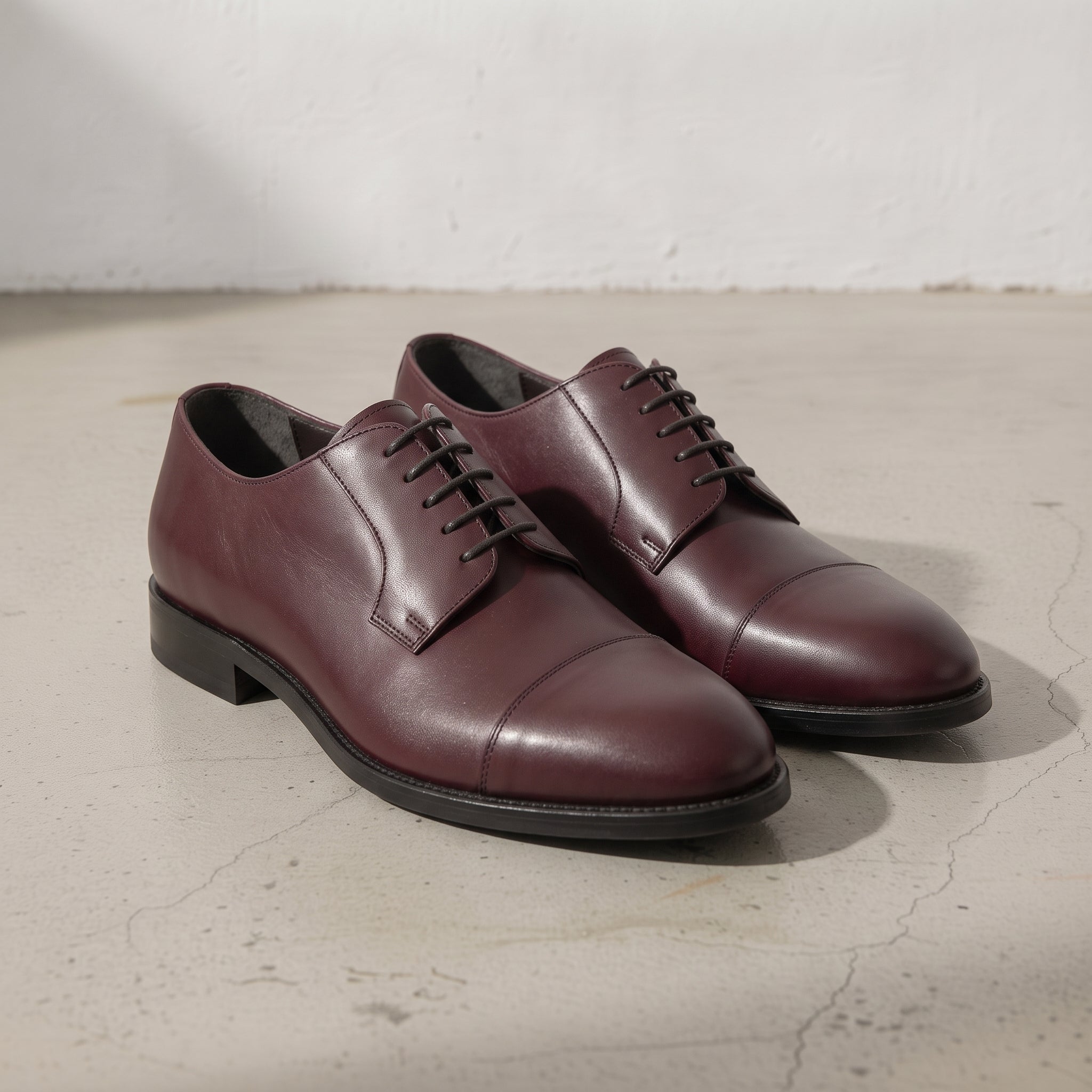 Men's Burgundy Cap-Toe Leather Derbys — Goldney