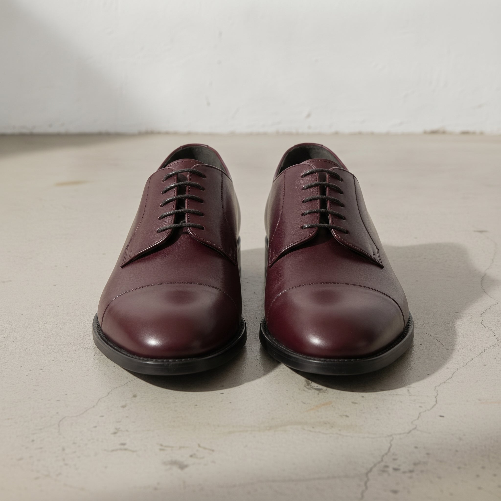 Men's Burgundy Cap-Toe Leather Derbys — Goldney