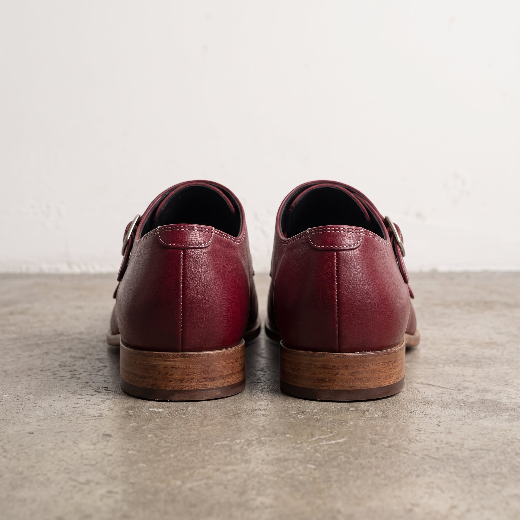 Men's Burgundy Cap-Toe Leather Double Monk Strap Shoes — Ardleigh