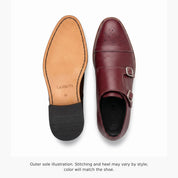 Men's Burgundy Cap-Toe Leather Double Monk Strap Shoes — Ardleigh