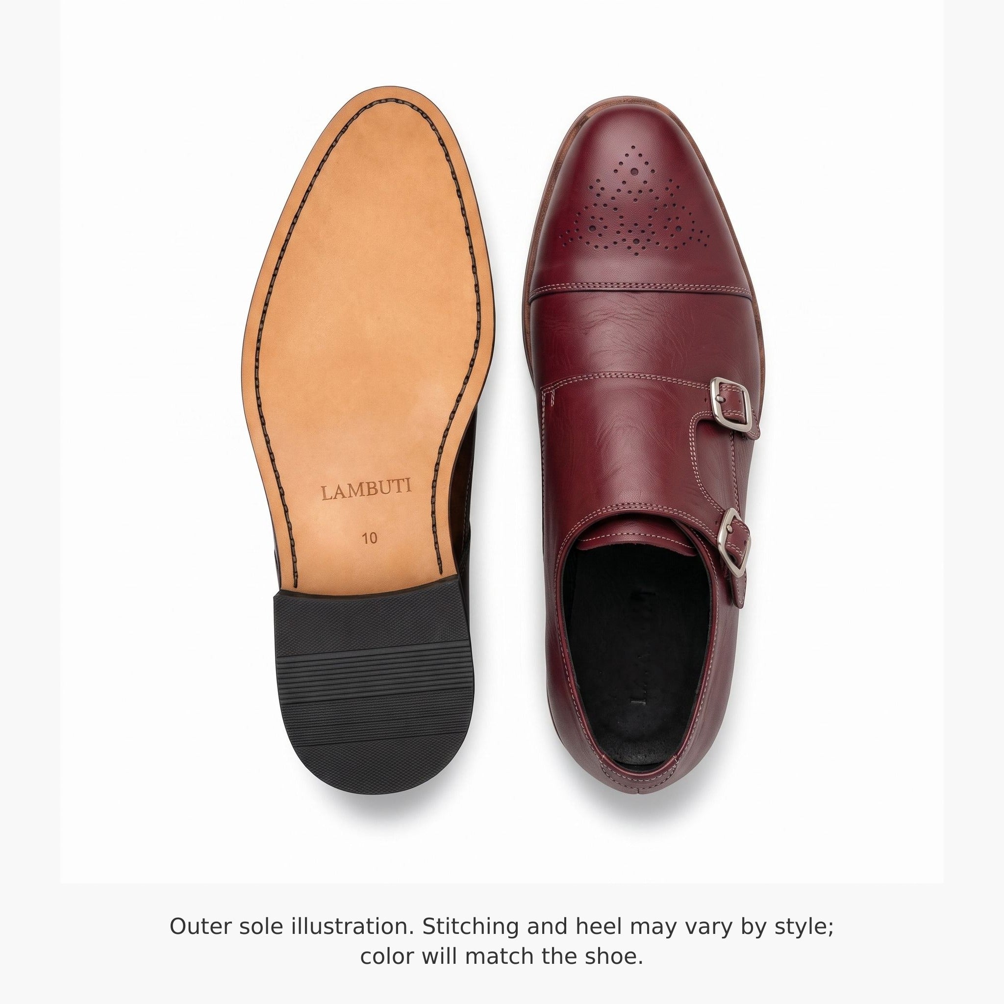 Men's Burgundy Cap-Toe Leather Double Monk Strap Shoes — Ardleigh