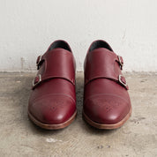 Men's Burgundy Cap-Toe Leather Double Monk Strap Shoes — Ardleigh