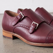 Men's Burgundy Cap-Toe Leather Double Monk Strap Shoes — Hitchley