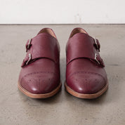 Men's Burgundy Cap-Toe Leather Double Monk Strap Shoes — Hitchley