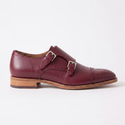 Men's Burgundy Cap-Toe Leather Double Monk Strap Shoes — Hitchley