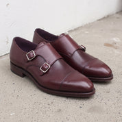Men's Burgundy Cap-Toe Leather Double Monk Strap Shoes — Phillips — Phillips