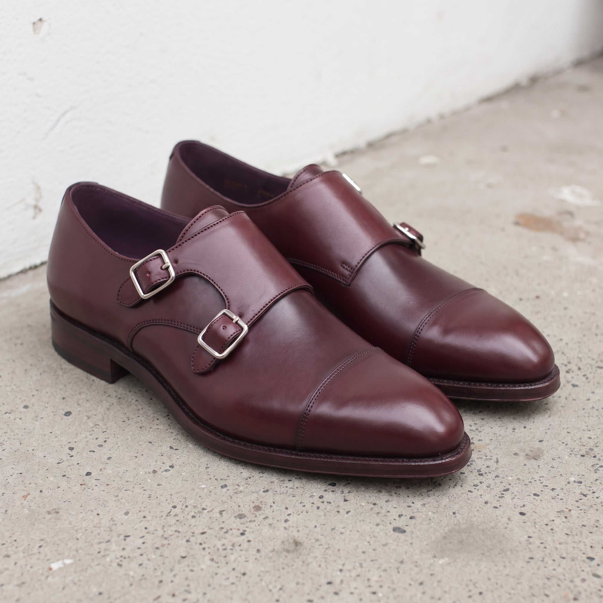 Men's Burgundy Cap-Toe Leather Double Monk Strap Shoes — Phillips — Phillips