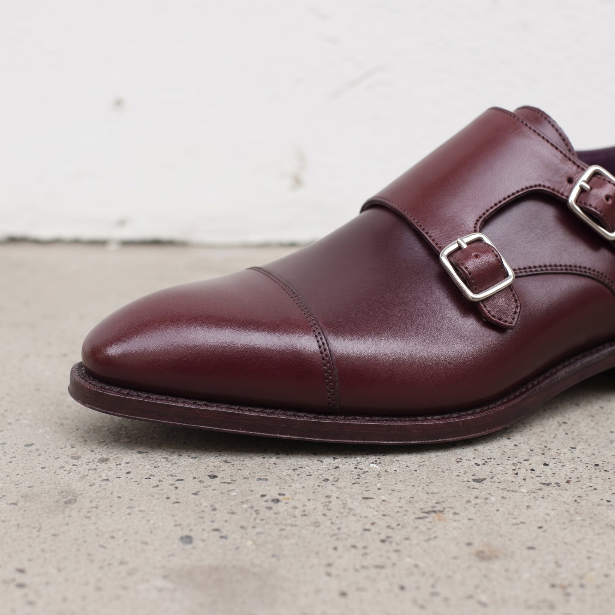 Men's Burgundy Cap-Toe Leather Double Monk Strap Shoes — Phillips — Phillips