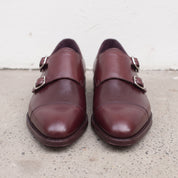 Men's Burgundy Cap-Toe Leather Double Monk Strap Shoes — Phillips — Phillips