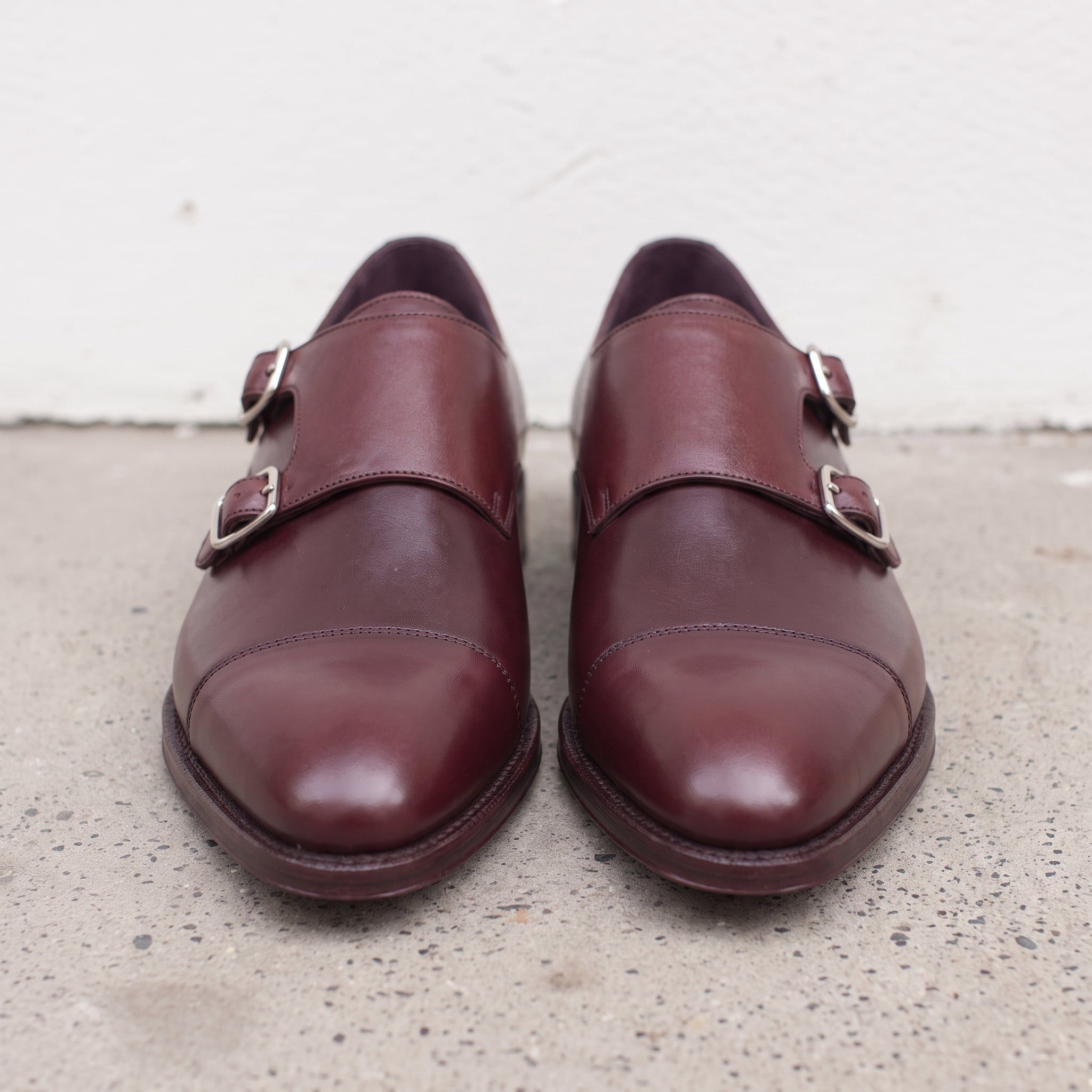 Men's Burgundy Cap-Toe Leather Double Monk Strap Shoes — Phillips — Phillips