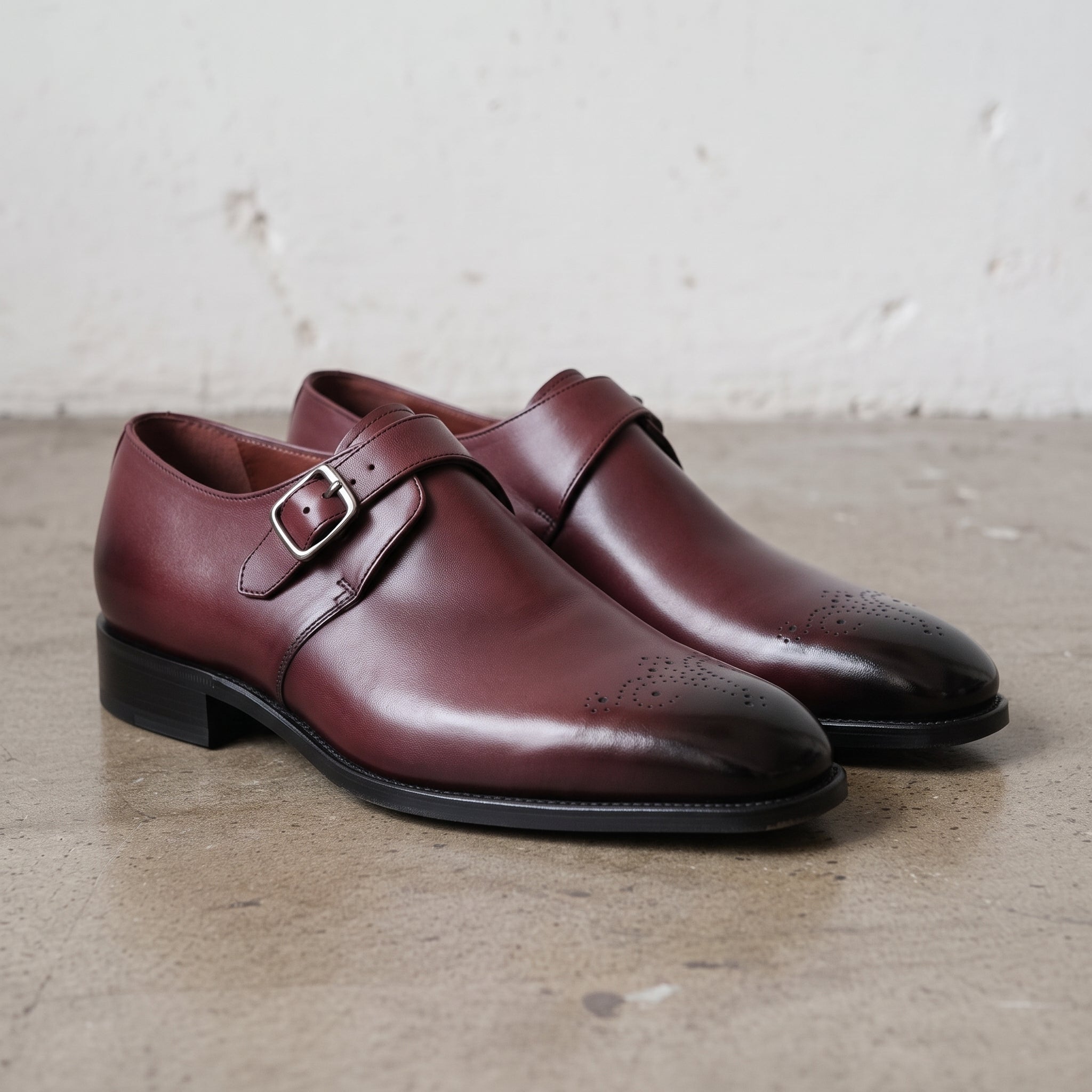 Men's Burgundy Cap-Toe Leather Monk Strap Shoes — Eckham
