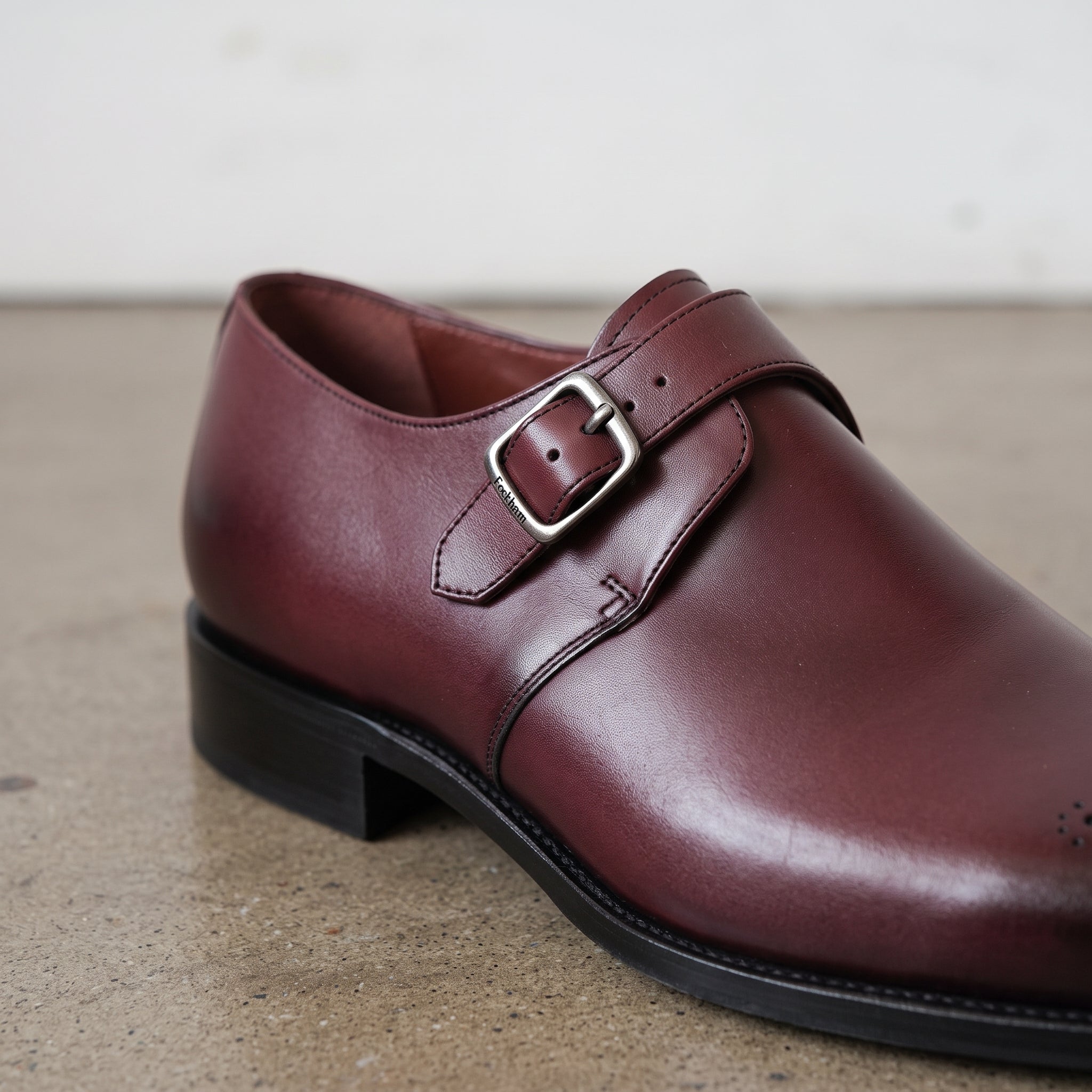 Men's Burgundy Cap-Toe Leather Monk Strap Shoes — Eckham